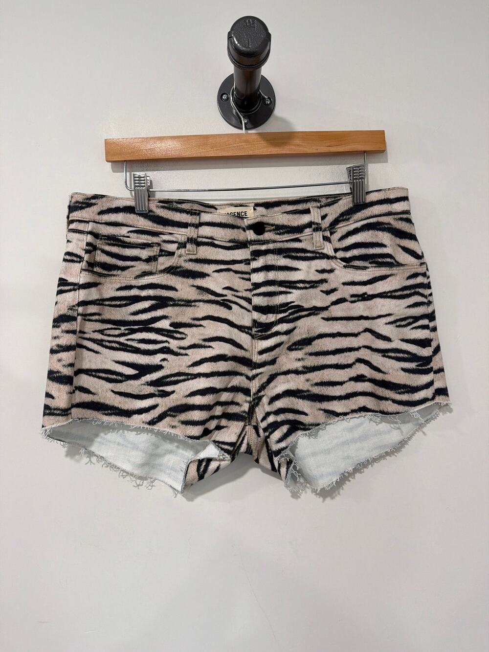 L'Agence Denim Jean Shorts Tiger Stripe 2.5" Cream & Black Size 32